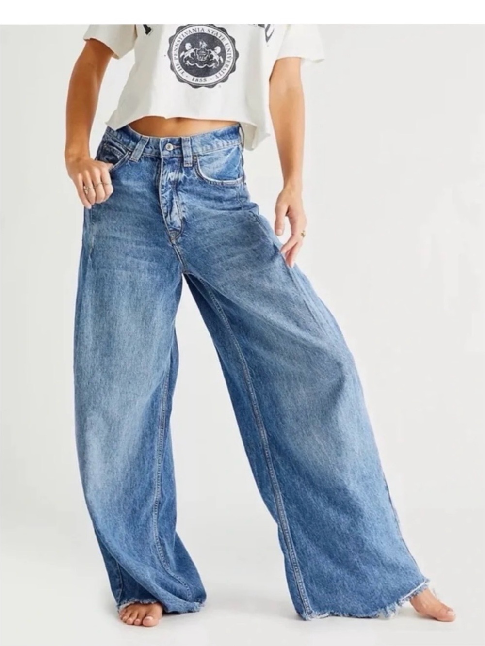 We The Free Old West Slouchy Wide-Leg High-Rise Jeans in Light Blue Denim